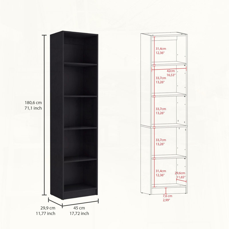 Ensemble de bibliothèque 3 pièces avec 15 tablettes, 11.7" H x 71.1" W x 67.1" D, Black