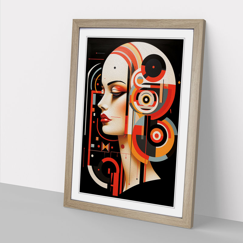 XYZ-FRM-V1223-1669 Virgo Zodiac Constructivism No.3 - Single Picture Frame Print on Wood, Oak, 46cm H x 34cm W x 2cm D