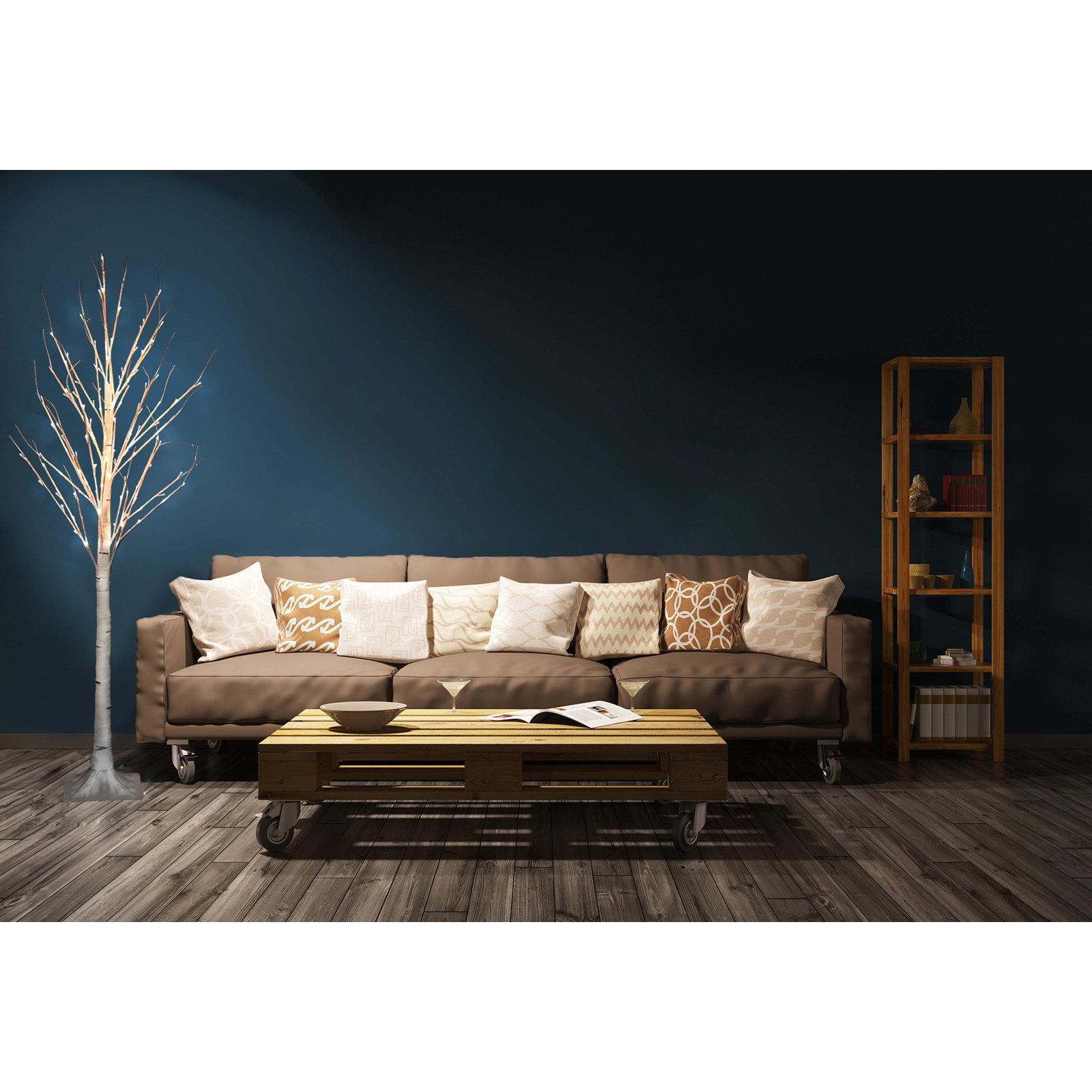 Indoor and Outdoor LED Birch Tree on Metal Base, White, 83" H x 10"W x 10" D