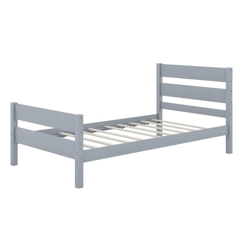 Structure de lit simple en bois avec tête et pied de lit, Gris