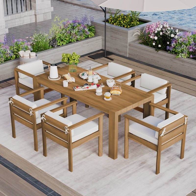 7-Piece Patio Dining Table Set, Outdoor furniture sets ,Patio Table and Chairs Set, Yellow, 29.9" H x 72.8" W x 34" D
