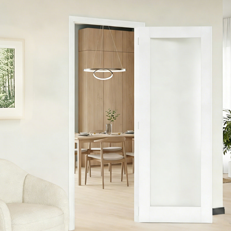 Porte intérieure avec cadre assorti et porte intérieure en verre givré blanc 1-Lite en bois manufacturé massif, 28 po x 80 po