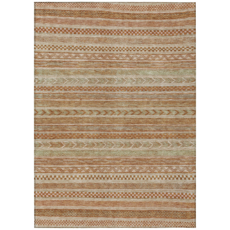 3' X 5' Terra Cotta And Rust Striped Washable Indoor Outdoor Area Rug