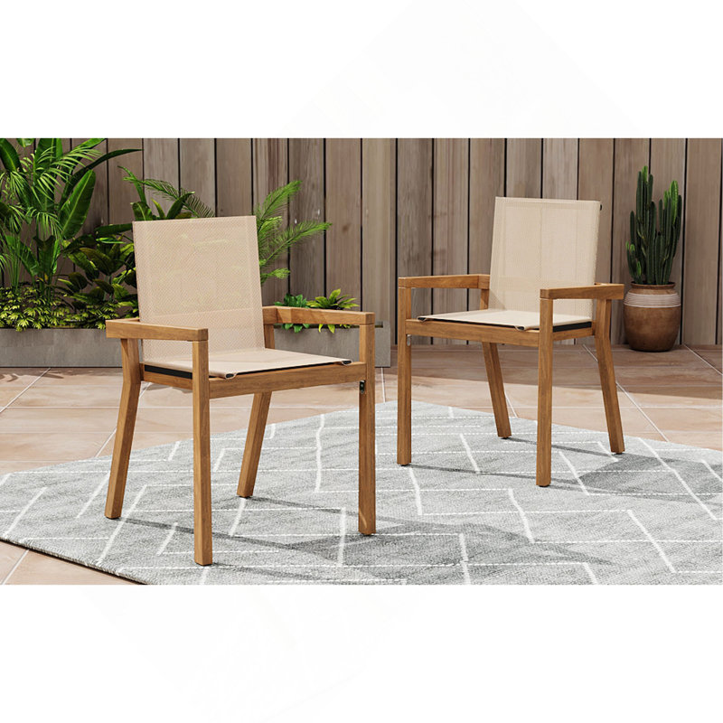 Chaise de salle à manger Belfast, ensemble de 2, structure en teck et tissu beige