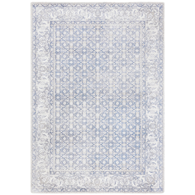 Restoration Vintage Hand Loomed Wool/Viscose Oriental Rug in Blue, Rectangle 3' x 5'