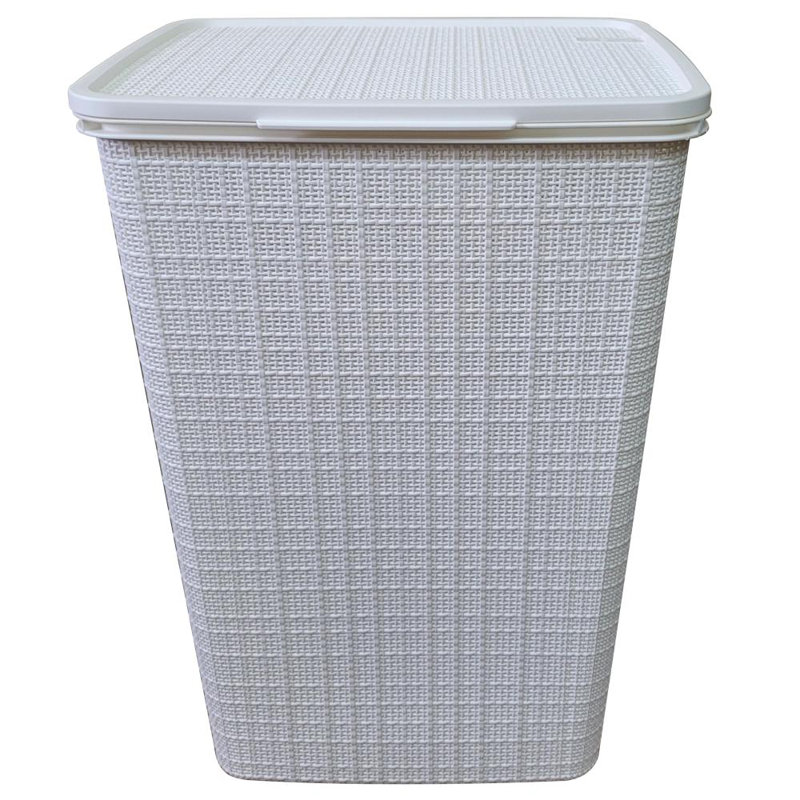 Panier à linge en plastique avec poignées, Blanc