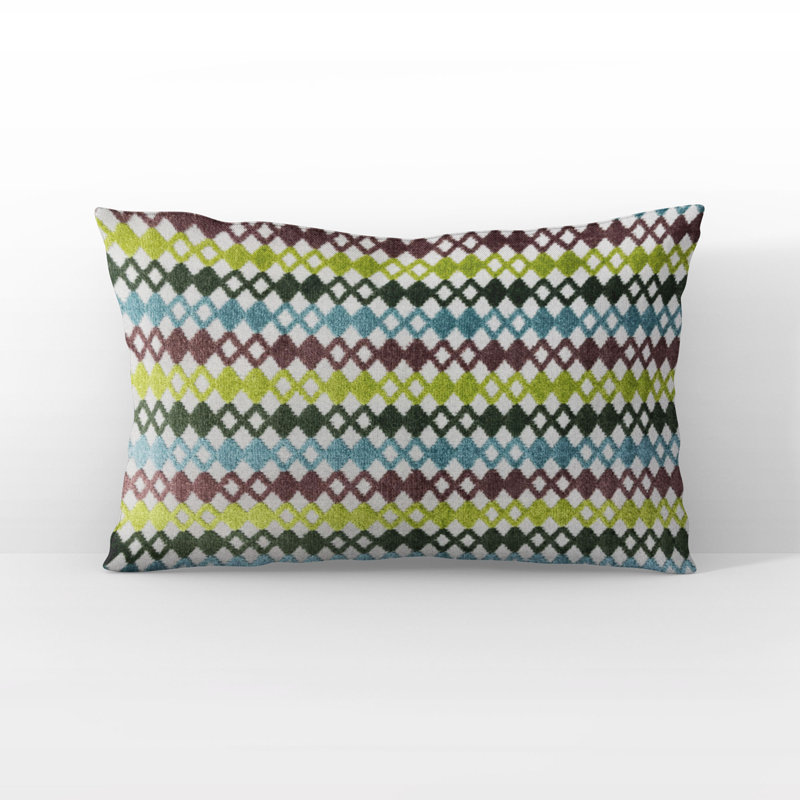 Coussin Plutus Grand Manor, Bleu / mauve / rayures vertes, H 12 po x l 20 po, Forme rectangulaire
