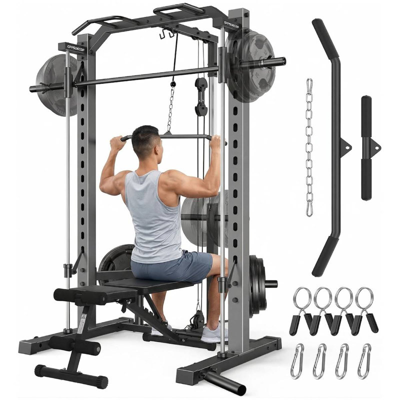 Smith Machine Power Rack Multi-Functional Strength Training Equipment, Silver/Black