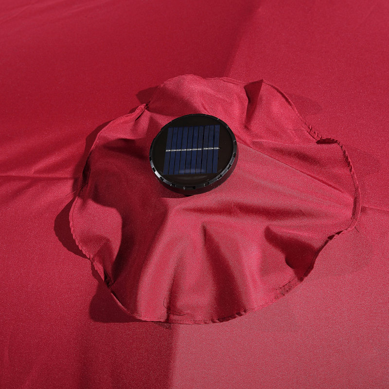 Parasol de marché extérieur à double face avec base 36 lumières à DEL avec couvercle Kirkbride 181 po x 106 po, Rouge