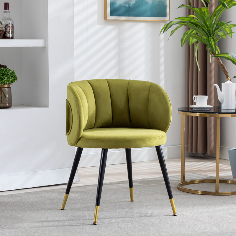 Fauteuil demi-tonneau en velours 22,04 po Taniece, Velours vert olive