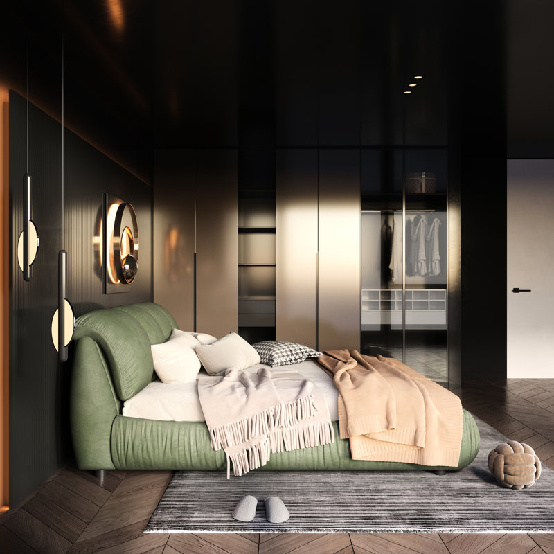 Lit plateforme de luxe très grand avec cadre en bois de pin massif surdimensionné et rembourré, matelas non inclus, sans sommier tapissier