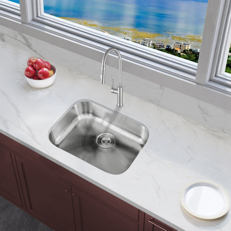 KBFmore Bowl Stainless Steel Kitchen Sink with Accessories, 23"L x 18"W x 5.5"H - Single Bowl, 2 Piece