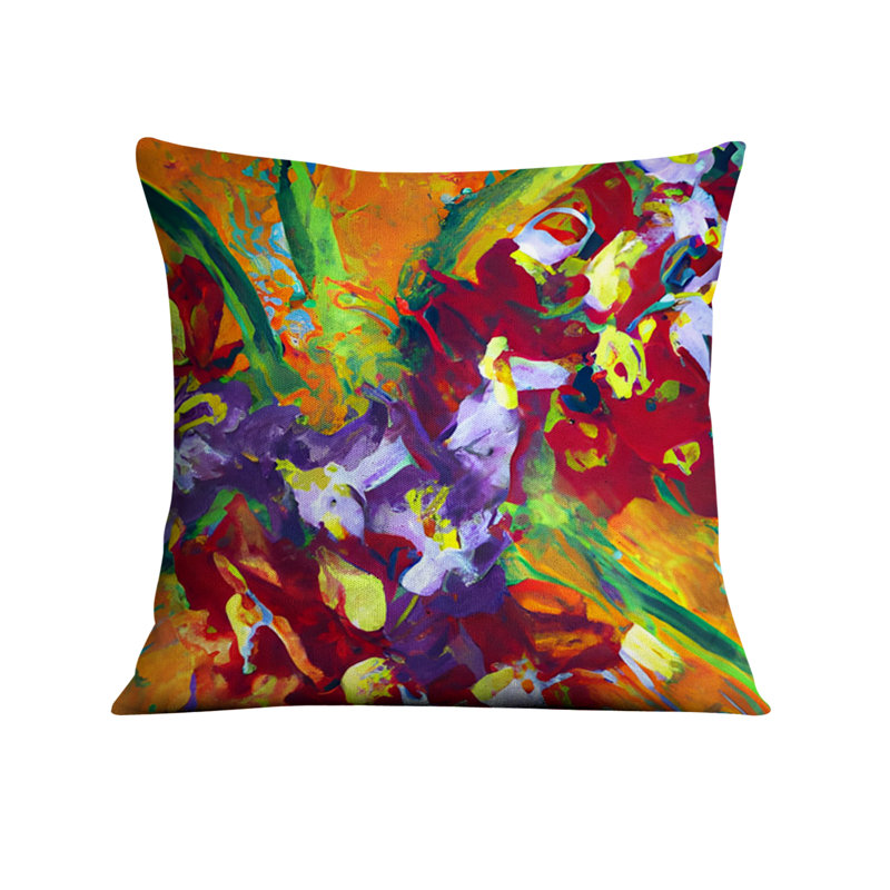 Throw Pillow With Insert, Green/Orange Floral/Abstract 2, 18"H x 18"W
