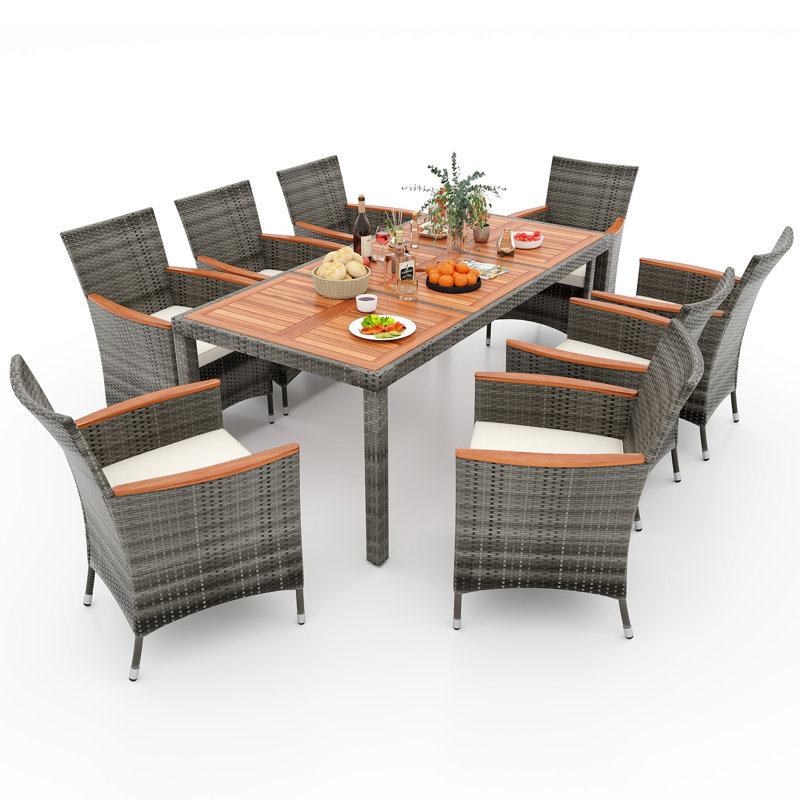 9 pièces Ensemble de salle à manger en rotin et patio