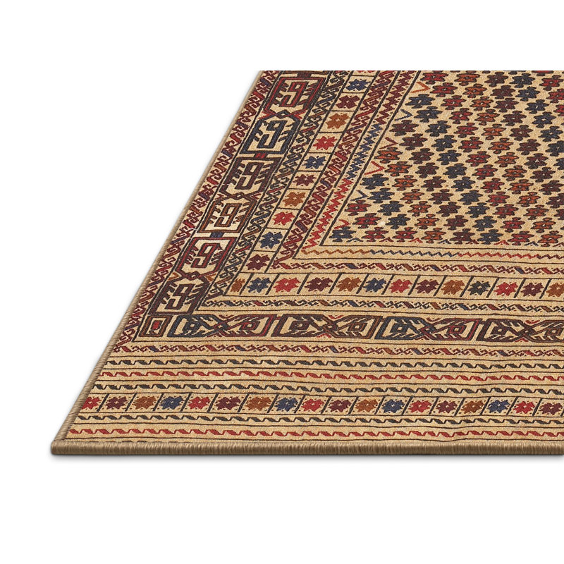 Tapis traditionnel brun / beige / rouge, Rectangle 4 pi x 6 pi