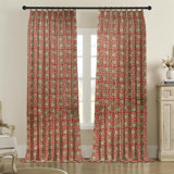 Fabdivine Handmade Block Print 100% Blackout Floral Pattern Curtains Soft Boho Pleated Pinch Drapes for Home, Office, Living or Bedroom, Kitchen Pink and Blue, 6 Kamal