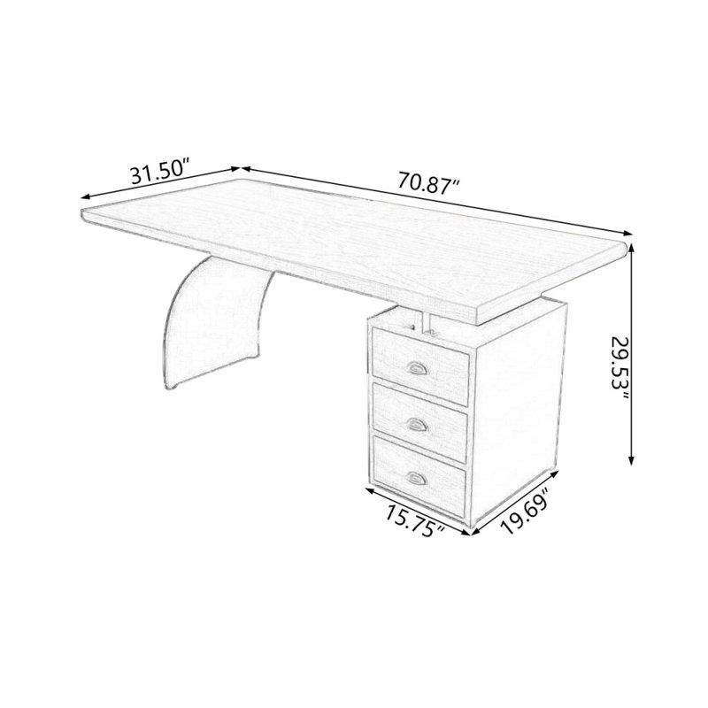 Brown+Black Rectangular Solid Wood+Iron desks, 29.53" H x 70.87" W x 31.5" D