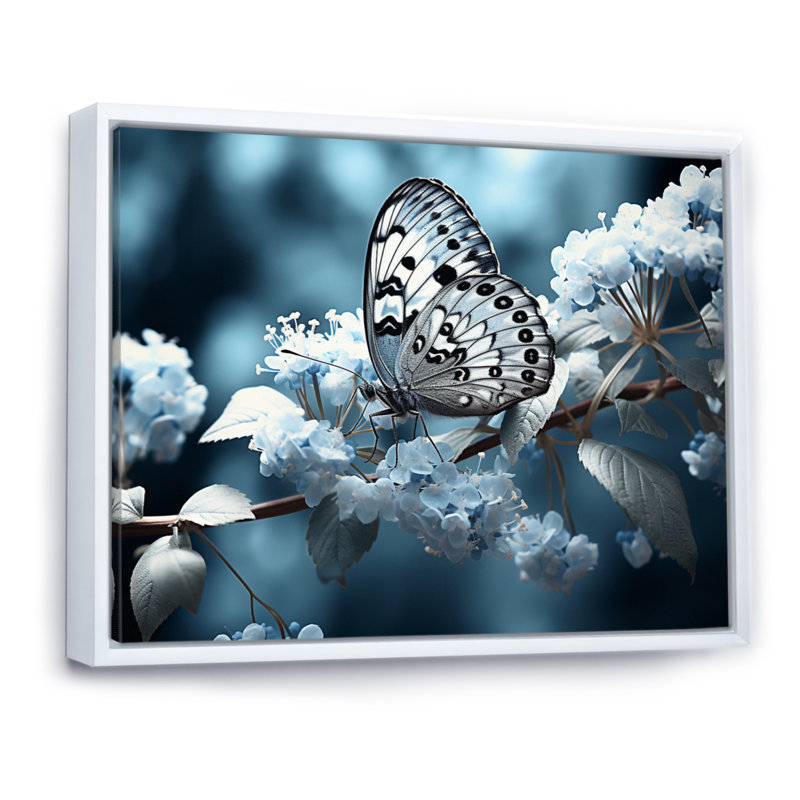 «Reg Blue Butterfly Haven II» sur toile, H 12 po x l 20 po x P 1 po, Cadre flottant blanc