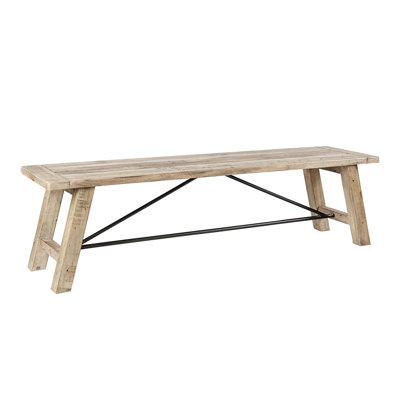Weathered Finish Dining Bench - Solid Pine With Metal Support Wood Enhances Room Style