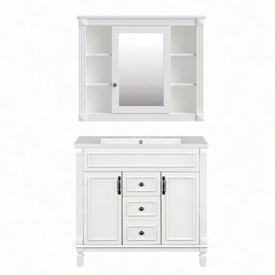 Meuble-lavabo 36 po avec lavabo supérieur, armoire à miroir, armoire de rangement avec 2 portes à fermeture douce et 2 tiroirs, meuble-lavabo simple