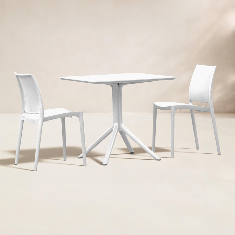Ensemble bistro 3 pièces avec chaises empilables Farrah, Blanc