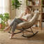 Fauteuil à bascule Carlynne Moon avec coussin capitonné de 18 cm, structure en métal recouvert de corde et capacité de charge de 181 kg-170627080-184900442