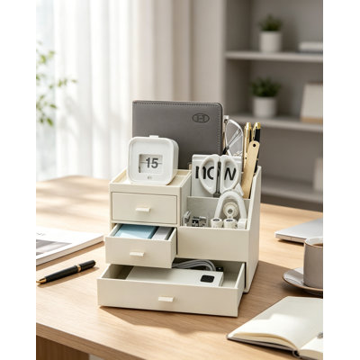 Faux Leather Desk Organiser