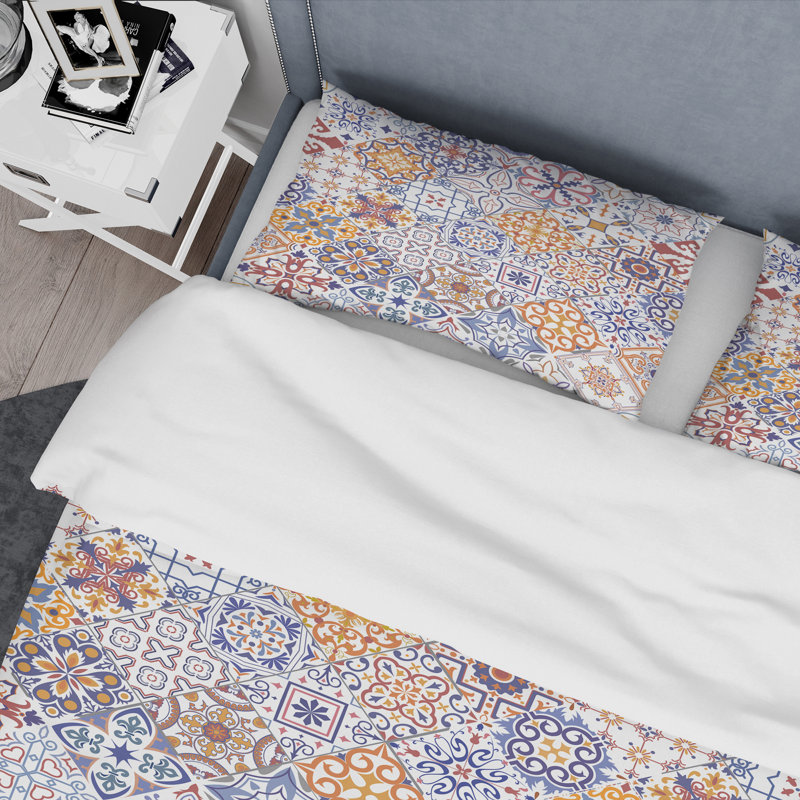 Patchwork abstrait bleu et or - Ensemble de housse de couette abstrait - Microfibre de polyester