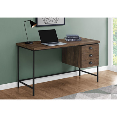 Bureau d'ordinateur, bureau personnel, ordinateur portable, tiroirs de rangement, L 55 po, travail, métal stratifié brun, contemporain, moderne