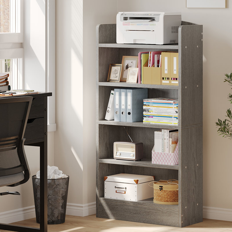 5-Shelf Multi-Functional Modern Wood Bookcase,, Gray