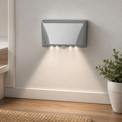 Silver Motion-Sensor Keyhole Light with Automatic On/Off Infrared LED, 3-Way Magnetic, Adhesive or Screw Installation for Front Doors, Corridors and Stairs