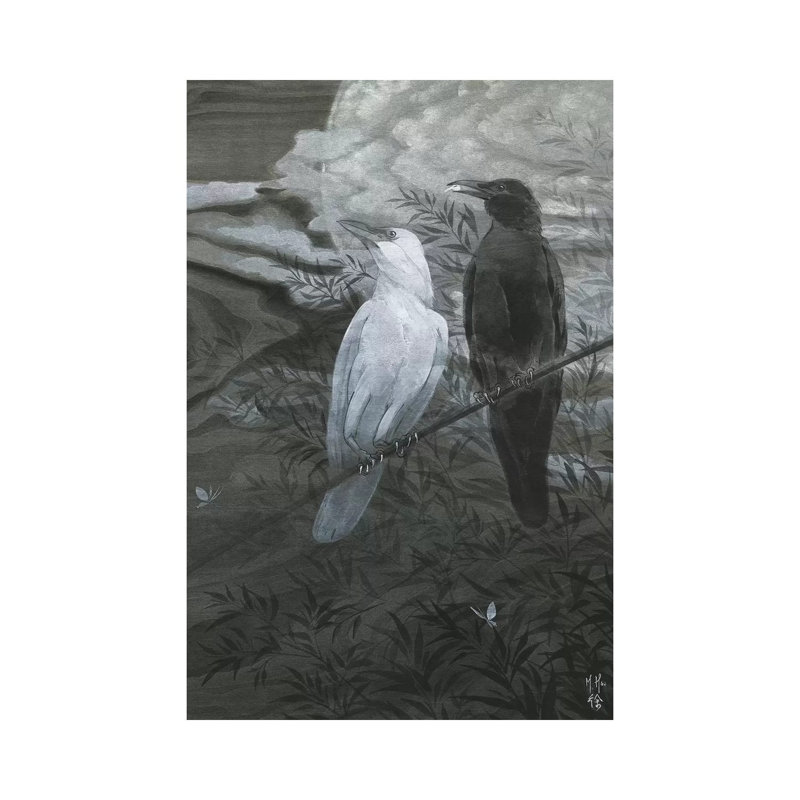 Crows And Moon by Martin Hsu - Painting on Canvas, 30.48 cm H x 45.72 cm W, Wrapped Canvas