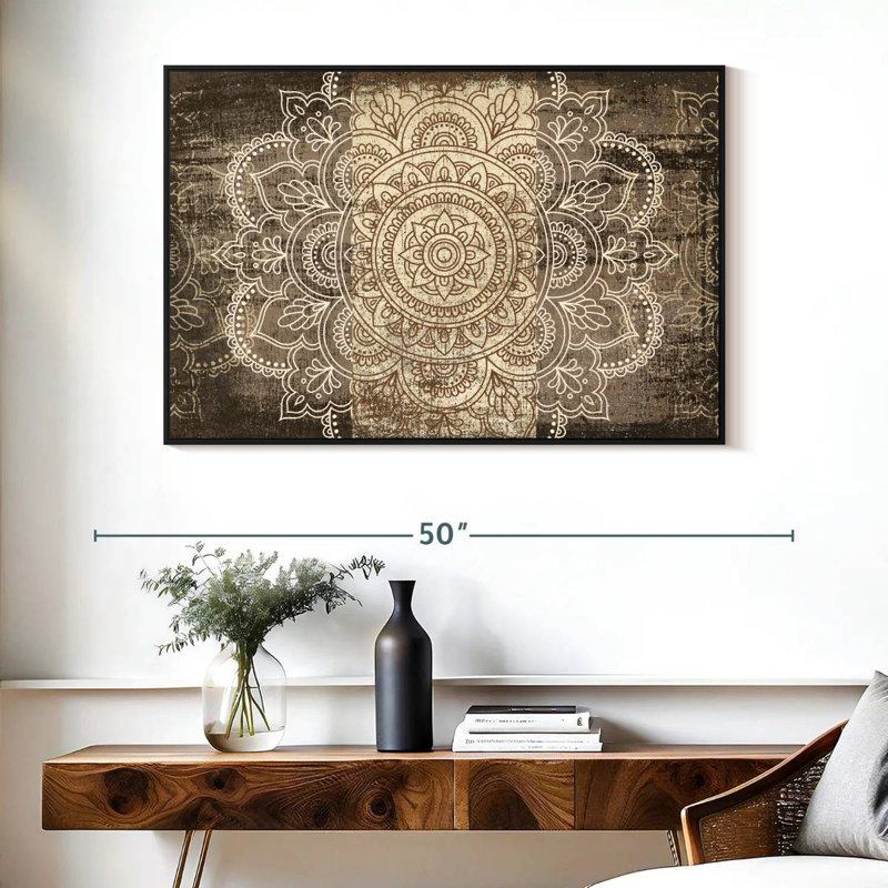 Mandala On Wood, Floating Frame Black, 40" X 27"
