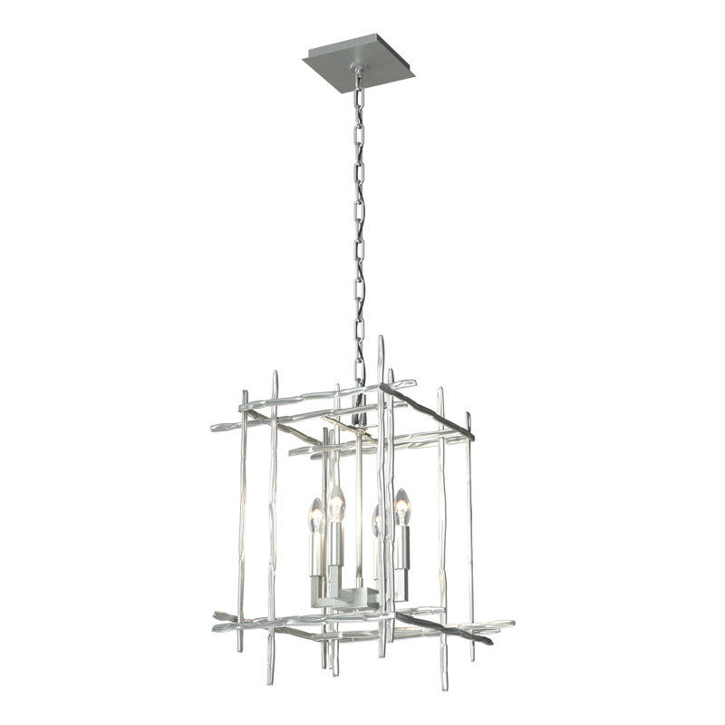 Lustre rectangulaire à 4 lumières Tura, Petit, Platine rétro