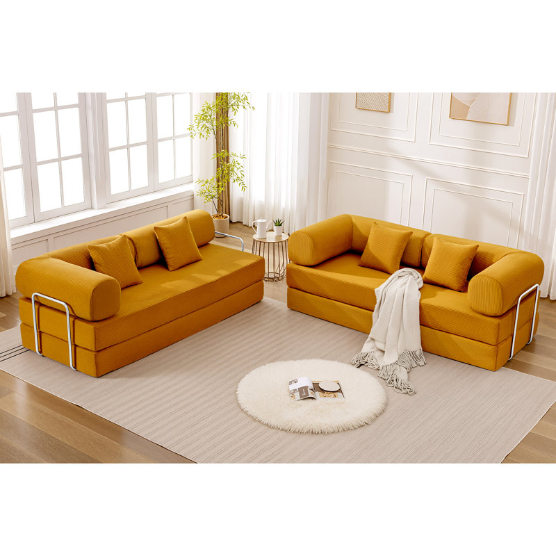 Convertible Six Person Fabric Sofa Bed, High Rebound Density Sponge Sofa, Reddish Brown