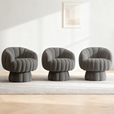 Upholstered Swivel Accent Chair Barrel Chair With Pillow(Set of 3)