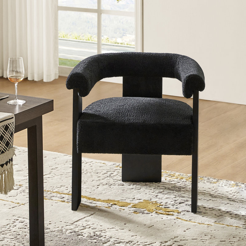 Weisberg Boucle Upholstered Solid and Manufactured Wood Armchair, Black