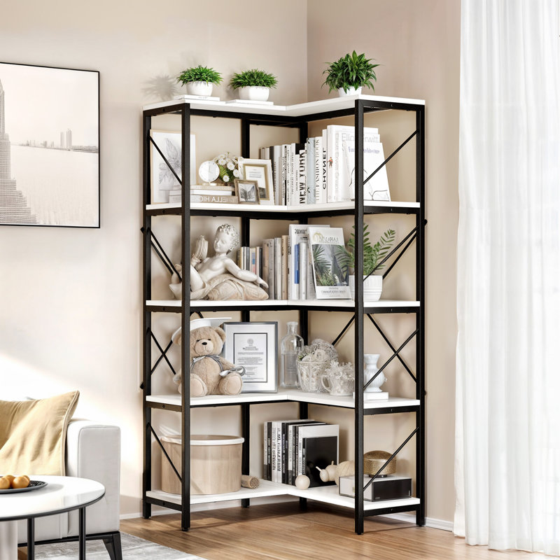 Sylvianne Corner Bookcase, White/Black