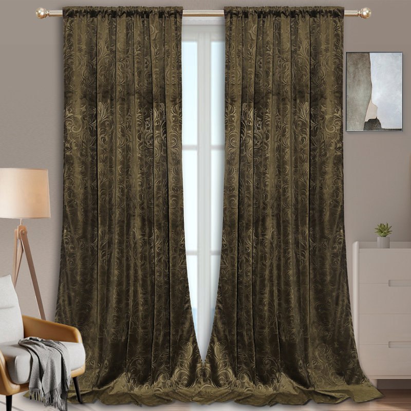 Johnalyn Velvet Blackout Curtain Pair, Gold, 52" W x 108" L