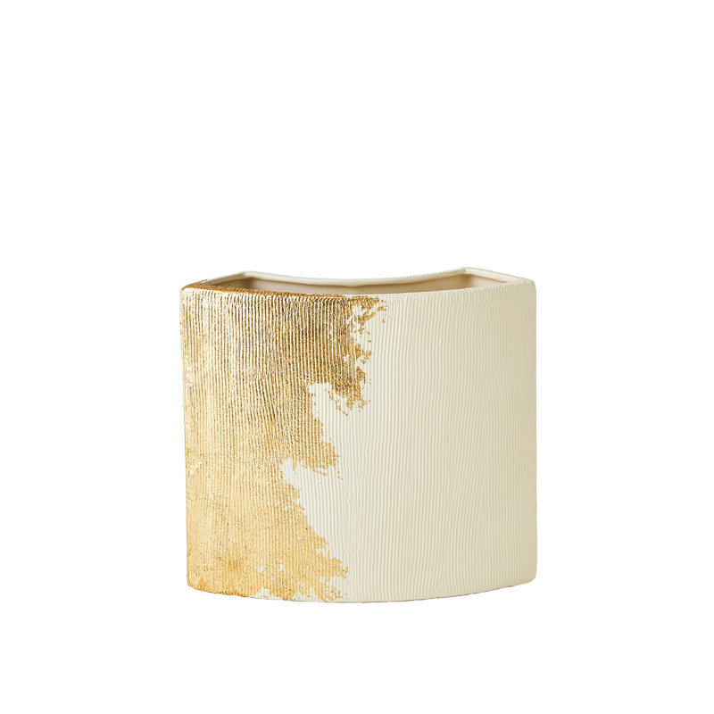 Splashy Gold Leaf Vase-Med, 9.75" H x 10.75" W x 4.25" D