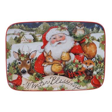 Set of 4 Merry Brite Christmas 8” Salad Dessert Plates Tree Santa Reindeer  Gift