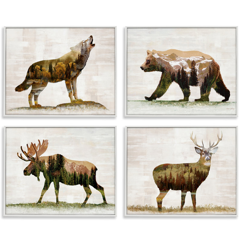 «Woodland Animals», ensemble de 4 giclées par Amber Sterling, H 11 po x l 14 po, Estampe numérique encadrée blanc bord de mer