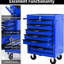 Coffre à outils 20 po 7 po, chariot roulant en acier avec glissières de tiroir à roulement, noir et bleu, verrouillage par clé, 4 roulettes universelles pour chariot d'atelier d'organisation de garage, matériau métallique, mécanisme de verrouillage