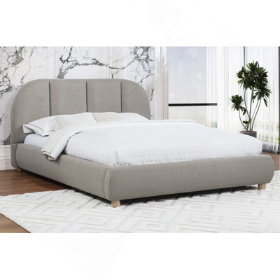 Lit pour grand lit moderne / contemporain en toile de jute douce, cadre de lit plateforme tapissier 1pc, brun clair