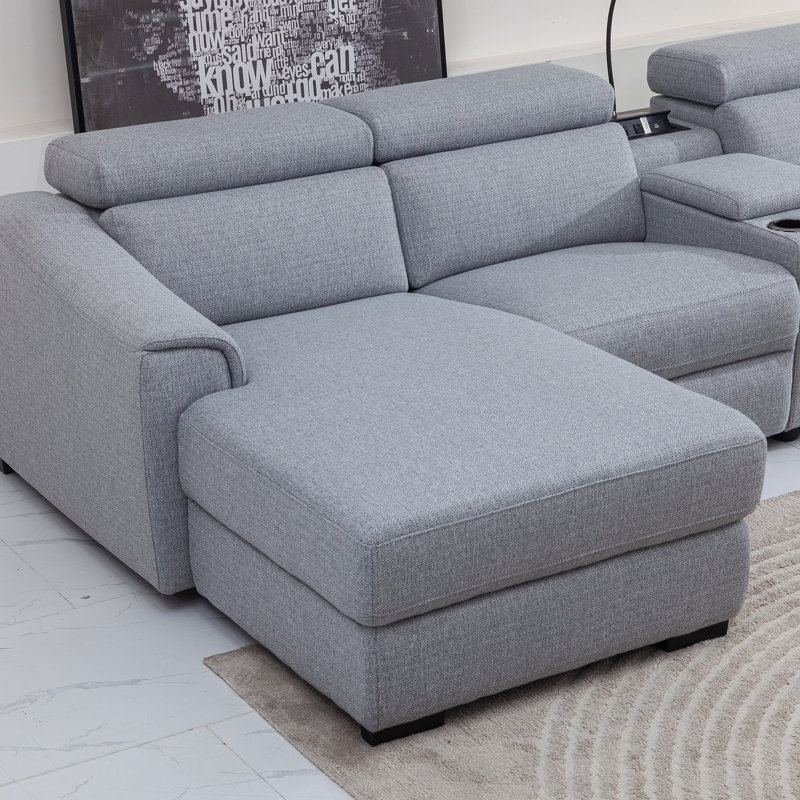 Upholstered Power Reclining U-Shaped Sectional, Left Hand Facing, Fog Polyster Blend
