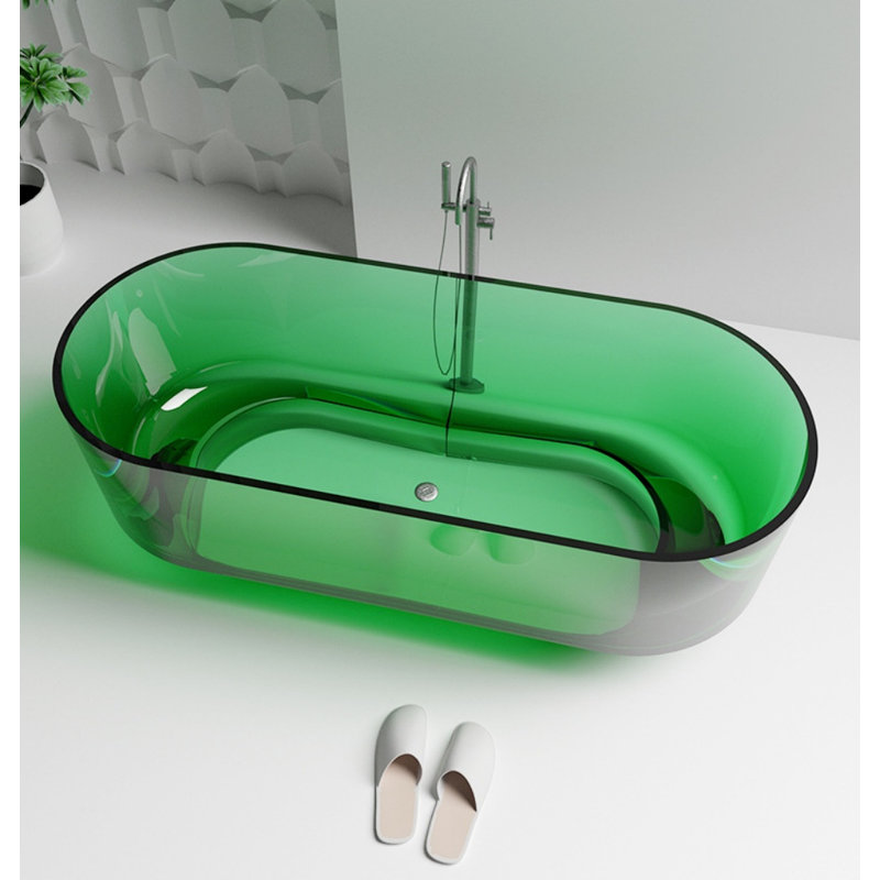 67'' W 22'' H Frameless Offset Curved Tub & Shower Kit, Green