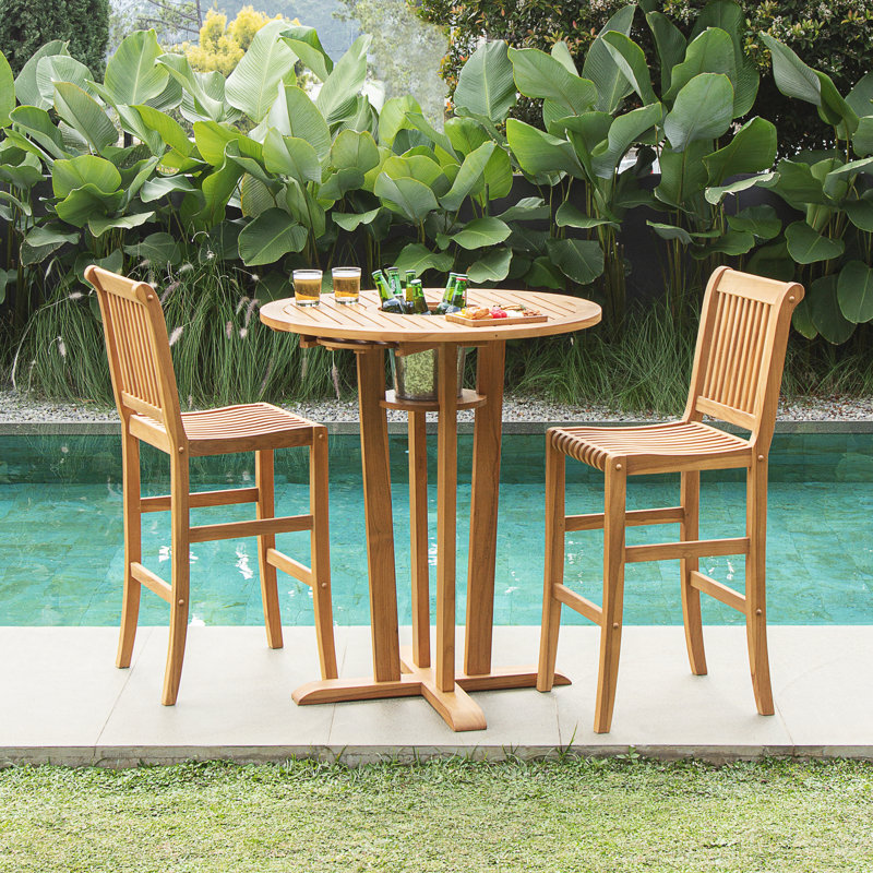 Ensemble repas extérieur en teck Colete Mabrey, Bar Table: Dia 36 in.