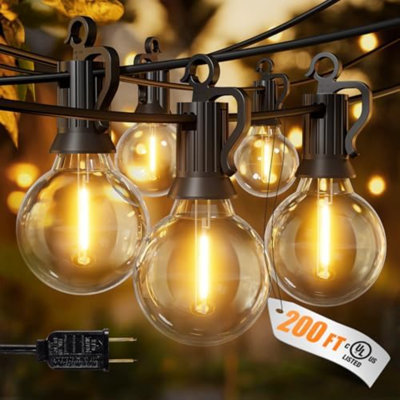 Guirlande d'extérieur, ampoules incandescentes 200 + 100 G40 + 2 ampoules G40, globe lumineux à DEL à intensité variable IP65, pour terrasse, bistro, porche, terrasse et balcon