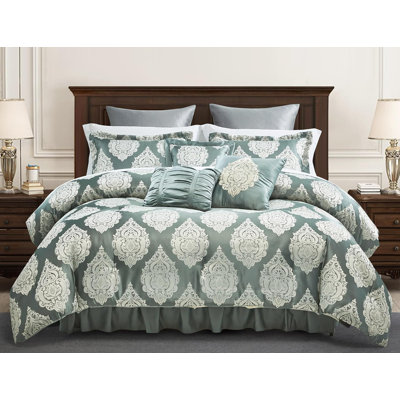 Trinity 7-Piece Luxury Silky Medallion Jacquard Comforter Set
