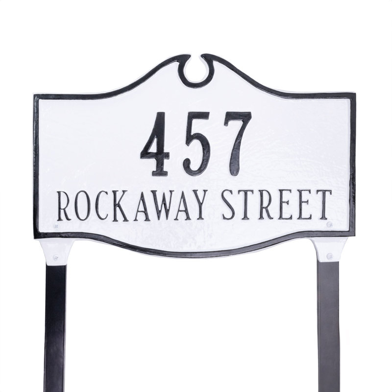 Colonial 2-Line Lawn Address Sign, White/Black